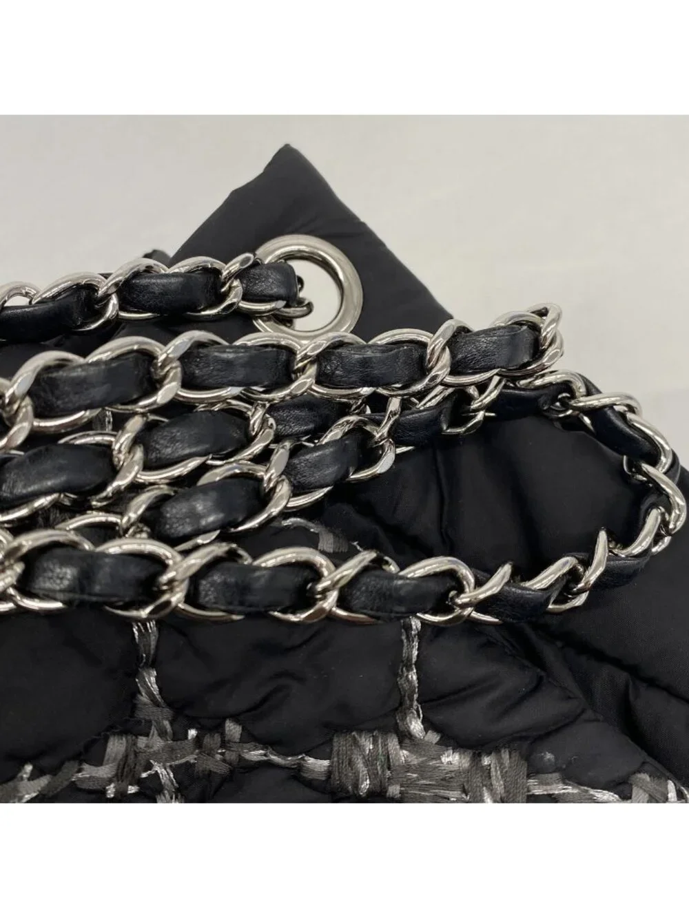 Chanel Shoulder Bag Paris Vizance Nylon Black Silver